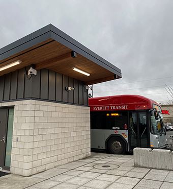 New Everett Mall Station facility with shuttle bus